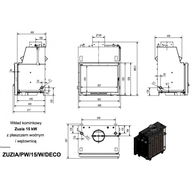 ZUZIA PW 15kW DECO kvarca kamīns ar dzesēšanas sistēmu 3