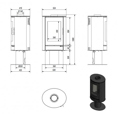 Krāsns Kratki AB GLASS, ar tonētu stiklu, 8kW 3 Krāsns Kratki AB GLASS, ar tonētu stiklu, 8kW 3