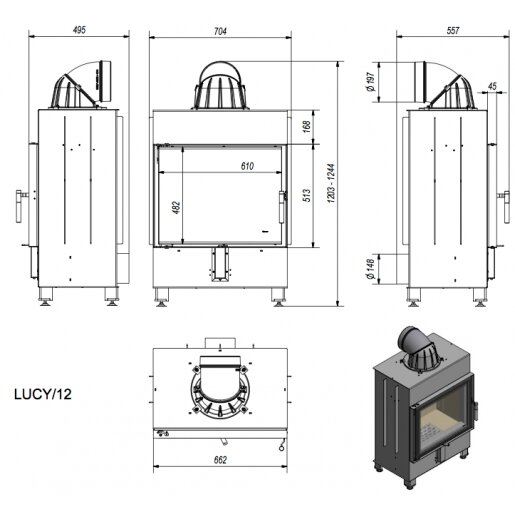 Kamīns Kratki Lucy, 12kW 1