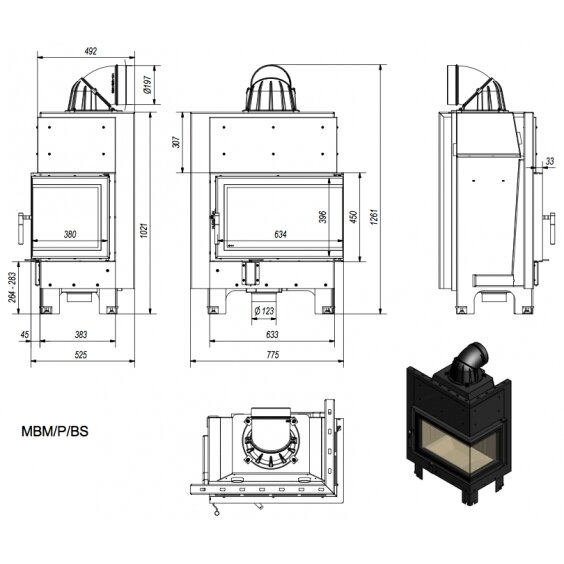 Каминная топка Kratki MBM/P/BS, 10кВт 1